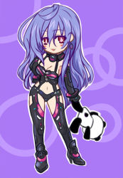 Rule 34 | 10s, 1girl, bad id, bad pixiv id, blue hair, blush, breasts, chibi, dominatrix, elbow gloves, gloves, iris heart, kamia (not found), long hair, looking at viewer, medium breasts, navel, neptune (series), panda, pururut, red eyes, smile, solo, stuffed animal, stuffed toy, symbol-shaped pupils, very long hair