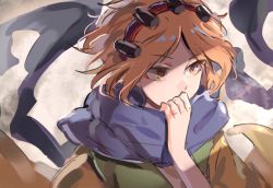 Rule 34 | 1other, adjusting scarf, androgynous, bow, hairband, hemo (hemoroda), japanese clothes, len&#039;en, one-hour drawing challenge, orange eyes, orange hair, scarf, scarf over mouth, short hair, solo, zuifeng tenkai