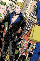 Rule 34 | 6+boys, bag, blonde hair, blue eyes, bruno bucciarati, cup, drink, dutch angle, eating, food, formaggio, formal, highres, holding, holding cup, ice cream, illuso, jewelry, jojo no kimyou na bouken, male focus, multiple boys, narancia ghirga, necklace, pesci, pizza, pizza slice, prosciutto, sandwich, setsunano, shopping bag, string of flags, suit, vento aureo