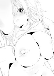 Rule 34 | bandaid, bandaids on nipples, breasts, clothes lift, goshiki suzu, greyscale, huge breasts, monochrome, pasties, selfie, shirt lift, sketch, two side up, v