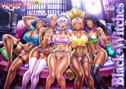 Rule 34 | 5girls, breasts, chiba toshirou, dark-skinned female, dark skin, ganguro, large breasts, long hair, multiple girls, smile