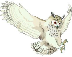 Rule 34 | animal, animal focus, bird, claws, flying, murata (pixiv49763), no humans, owl, red eyes, wings