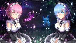 Rule 34 | 10s, 2girls, arms ai, blue eyes, blue hair, blurry, bob cut, bug, butterfly, depth of field, detached sleeves, glowing, glowing butterfly, grass, hair ornament, hair over one eye, hair ribbon, highres, insect, light particles, light smile, looking at viewer, maid, md5 mismatch, multiple girls, night, night sky, own hands together, pink eyes, pink hair, ram (re:zero), re:zero kara hajimeru isekai seikatsu, rem (re:zero), ribbon, short hair, siblings, sisters, sky, star (sky), starry sky, symmetry, twins, wallpaper, x hair ornament