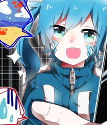Rule 34 | 1girl, blue eyes, blue hair, cellphone, ene (kagerou project), headphones, kagerou project, long hair, momongapoketto, phone, smartphone, solo focus, twintails