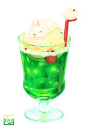 Rule 34 | bird, rabbit, cherry, cup, drinking glass, drinking straw, food, food focus, fruit, ice, ice cream, ice cream float, ice cream scoop, ice cube, lilac (p-f easy), melon soda, no humans, original, signature, simple background, soda, white background