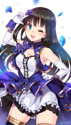 Rule 34 | 10s, 1girl, ;d, bad id, bad pixiv id, bare shoulders, blue eyes, blush, breasts, brown hair, gloves, highres, idolmaster, idolmaster cinderella girls, idolmaster cinderella girls starlight stage, kuro chairo no neko, long hair, looking at viewer, medium breasts, one eye closed, open mouth, shibuya rin, smile, solo, stage of magic