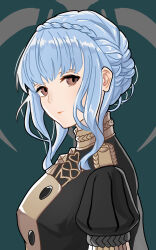 Rule 34 | 1girl, absurdres, blue hair, braid, brown eyes, buttons, closed mouth, commentary, crown braid, dangouo ty, epaulettes, expressionless, fire emblem, fire emblem: three houses, garreg mach monastery uniform, highres, juliet sleeves, long sleeves, looking at viewer, marianne von edmund, nintendo, puffy sleeves, short hair, short hair with long locks, sidelocks, solo, uniform