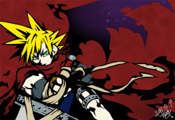 Rule 34 | 00s, 1990s (style), 1boy, 2008, blonde hair, cape, cloud strife, dated, final fantasy, final fantasy vii, kingdom hearts, lobster4jp, male focus, signature, solo