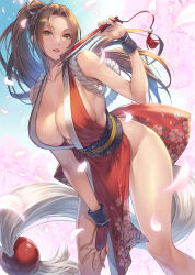 Rule 34 | 1girl, breasts, fatal fury, highres, large breasts, long hair, ponytail, shiranui mai, smile, solo