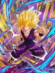 1boy angry aura dokkan_battle dragon_ball lightning looking_at_viewer official_art scratches serious solo son_gohan spiked_hair super_saiyan super_saiyan_2 tagme torn_clothes