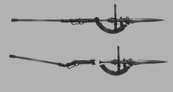 Rule 34 | blade, grey background, mechanism, model sheet, neco, polearm, spear, weapon, weapon focus