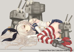 Rule 34 | &gt; &lt;, 10s, 1girl, :3, anchor hair ornament, blue skirt, boots, closed eyes, copyright name, elbow gloves, gloves, grey eyes, hair ornament, hairband, kantai collection, kotobuki-a, long hair, looking at viewer, navel, patterned legwear, pleated skirt, puff of air, red stripes, rensouhou-chan, school uniform, serafuku, shimakaze (kancolle), silver hair, skirt, striped clothes, striped thighhighs, thighhighs, turret, two-tone stripes, white gloves, white stripes, x3, zettai ryouiki, | |