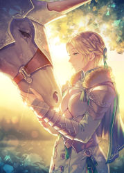 Rule 34 | 1girl, absurdres, anbe yoshirou, armor, blonde hair, cape, closed mouth, fire emblem, fire emblem: three houses, from side, green cape, green eyes, highres, horns, huge filesize, ingrid brandl galatea, nintendo, pegasus, single horn, smile, upper body