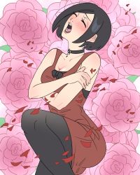 Rule 34 | 1girl, ada wong, black hair, blush, breasts, capcom, cleavage, dangerousbride, dress, highres, open mouth, red dress, resident evil, resident evil 2, solo