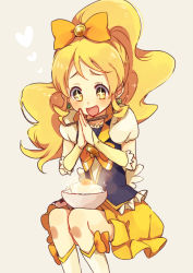 Rule 34 | + +, 10s, 1girl, blonde hair, boots, bow, bowl, bowtie, brooch, chopsticks, cure honey, ebo, food, hair bow, happinesscharge precure!, heart, heart brooch, jewelry, knee boots, long hair, magical girl, oomori yuuko, own hands together, precure, sitting, skirt, smile, solo, tamagokake gohan, white background, wide ponytail, yellow eyes, yellow skirt