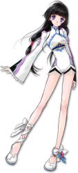 Rule 34 | 1girl, anklet, black hair, full body, inomata mutsumi, jewelry, kohaku hearts, legs, long hair, long legs, low-tied long hair, no socks, official art, purple eyes, shoes, shorts, smile, solo, tales of (series), tales of hearts, transparent background, white background