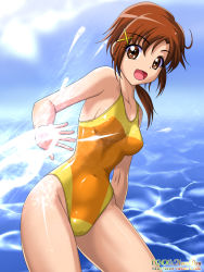 Rule 34 | 10s, 1girl, :d, bad id, bad pixiv id, brown eyes, brown hair, competition swimsuit, eyelashes, hino akane (smile precure!), long hair, one-piece swimsuit, onoe, open mouth, precure, smile, smile precure!, splashing, swimsuit