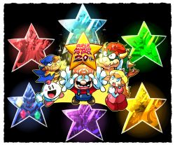 Rule 34 | 1girl, 6+boys, anniversary, axem black, axem green, axem pink, axem red, axem yellow, black background, blonde hair, blue eyes, blush, blush stickers, booster, boots, boshi (super mario rpg), bowser, bowyer, brown hair, cape, character request, copyright name, croco (super mario rpg), crown, culex, dress, earrings, elbow gloves, exor, facial hair, frogfucius, geno (mario), gloves, happy, hat, highres, horns, jewelry, jinx (super mario rpg), johnny (super mario rpg), long hair, long sleeves, mack, mallow (mario), mario, mario (series), multiple boys, mustache, nintendo, open mouth, overalls, pink dress, princess, princess peach, puffy short sleeves, puffy sleeves, punchinello, rariatto (ganguri), red hair, short hair, short sleeves, smile, smithy, spikes, star (symbol), super mario rpg, toad (mario), toadofsky, white gloves, yaridovich