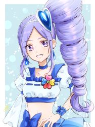 Rule 34 | 1girl, aono miki, blue choker, blue ribbon, blue skirt, blush, choker, commentary request, cure berry, drill hair, earrings, eyelashes, fpminnie1, fresh precure!, frilled skirt, frills, hair ornament, hairband, happy, heart, heart hair ornament, high ponytail, highres, jewelry, layered skirt, long hair, looking at viewer, magical girl, midriff, miniskirt, navel, precure, puffy sleeves, purple eyes, purple hair, ribbon, short sleeves, side ponytail, skirt, smile, solo, wrist cuffs