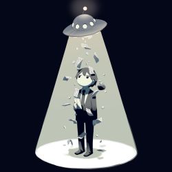 Rule 34 | 1boy, avogado6, coin, coin purse, commentary, envelope, formal, greyscale, long sleeves, looking up, male focus, money, monochrome, necktie, original, salaryman, solo, spotlight, standing, suit, ufo