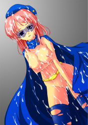 Rule 34 | 1990s (style), 1girl, belt, beret, blue eyes, blue mage, breasts, bukkake, cape, cum, cum on body, cum on breasts, cum on clothes, cum on hair, cum on lower body, cum on upper body, facial, female focus, final fantasy, final fantasy v, glasses, gradient background, hat, lenna charlotte tycoon, long hair, midriff, navel, nipples, pink hair, retro artstyle, solo, thighhighs, torn clothes, uchouten