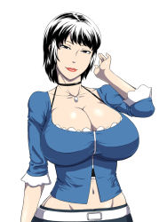 Rule 34 | 1girl, black hair, breasts, fatal frame, huge breasts, kurosawa rei, large breasts, lipstick, ml, smile, solo