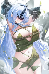 Rule 34 | 1girl, alsace (azur lane), alternate costume, armpits, arms up, azur lane, bdsm, blush, bondage, bound, breasts, closed mouth, covered eyes, highres, large breasts, leaf, long hair, navel, plant, solo, tansuan (ensj3875), tied up (nonsexual), vines, white hair