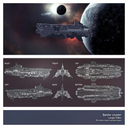 Rule 34 | battlecruiser (eve online), blueprint (medium), caldari state (eve online), cannon, commentary, concept art, copyright name, dok0001, energy cannon, english text, eve online, floating, from above, from behind, from below, from side, glowing, highres, military, military vehicle, moon, multiple views, nebula, no humans, original, outdoors, planet, realistic, science fiction, sky, space, spacecraft, star (sky), starry sky, thrusters, turret, vehicle focus