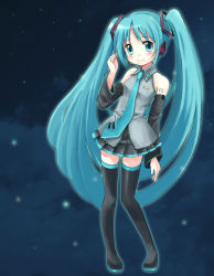 Rule 34 | bad id, bad pixiv id, blue eyes, blue hair, blush, detached sleeves, hatsune miku, kahama youko, long hair, necktie, skirt, smile, solo, thighhighs, twintails, vocaloid, zettai ryouiki