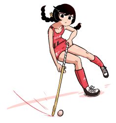 Rule 34 | 1girl, 2020 summer olympics, ashley (warioware), braid, collarbone, drawfag, hockey, hockey stick, liveactors, nintendo, shorts, solo, tank top, twin braids, warioware