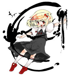 Rule 34 | 1girl, blonde hair, darkness, embodiment of scarlet devil, female focus, hair ribbon, hyara, oekaki, outstretched arms, red eyes, ribbon, rumia, short hair, solo, spread arms, touhou