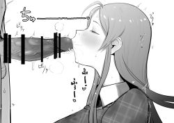 Rule 34 | 1girl, artist request, blush, fellatio, from side, highres, long hair, monochrome, oral, penis, sweat, tagme, trembling