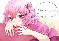 Rule 34 | 1girl, blush, breasts, hair ornament, highres, indie utaite, large breasts, long sleeves, looking at viewer, mebuki (moon angel 4), nail polish, niconico, nqrse, open mouth, short hair, simple background, smile, solo, utaite, white background