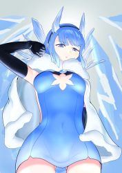 Rule 34 | 1girl, asymmetrical bangs, bad dobbyyyyy, blue eyes, blue hair, breasts, cape, cleavage cutout, clothing cutout, dress, elbow gloves, fire emblem, fire emblem heroes, from below, gloves, ice, looking down, medium breasts, medium hair, navel, nifl (fire emblem), nintendo, open mouth, solo, thighs