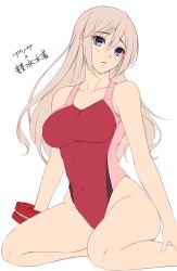 Rule 34 | 10s, 1girl, alisa ilinichina amiella, blue eyes, breasts, competition swimsuit, full body, god eater, highres, large breasts, long hair, looking at viewer, one-piece swimsuit, silver hair, simple background, smile, solo, swimsuit, watanuki kaname, white background
