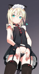 Rule 34 | 1girl, animal ears, aqua eyes, black panties, blonde hair, blush, cameltoe, cat ears, cat tail, cleft of venus, collar, frilled panties, frills, garter belt, garter straps, gradient background, heart, heinrike prinzessin zu sayn-wittgenstein, long hair, looking at viewer, maid, maid headdress, noble witches, panties, pussy, pussy peek, shimada fumikane, smile, solo, tail, thighhighs, underwear, world witches series, wrist cuffs