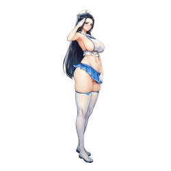 Rule 34 | 1girl, black hair, blue eyes, blush, breasts, clothes pull, covered erect nipples, full body, game cg, gloves, hat, highres, invincible dragon (last origin), kakiman, large breasts, last origin, long hair, looking at viewer, microskirt, nervous, official art, purple hair, revealing clothes, sailor collar, sailor hat, sailor shirt, salute, see-through, shirt, simple background, skindentation, skirt, skirt pull, solo, sweatdrop, tachi-e, thighhighs, thighs, thong, transparent background, undersized clothes, white gloves, white thighhighs, wide hips, zettai ryouiki