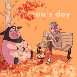 Rule 34 | 1girl, :d, against tree, alternate costume, autumn, autumn leaves, beanie, bench, brown pantyhose, closed eyes, commentary request, creatures (company), crossed legs, cup, eyelashes, game freak, gen 2 pokemon, grey headwear, hat, highres, holding, holding cup, hot chocolate, how long, long hair, long sleeves, miltank, mug, nintendo, open mouth, outdoors, pantyhose, pink hair, pokemon, pokemon (creature), pokemon gsc, shoes, sitting, smile, spiked hair, tree, white footwear, whitney (pokemon)