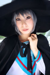 Rule 34 | ari (model), cape, cosplay, hat, highres, nagato yuki, photo (medium), sailor, school uniform, serafuku, suzumiya haruhi no yuuutsu, witch hat