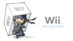Rule 34 | 1boy, box, cardboard box, chibi, game console, male focus, metal gear (series), metal gear solid, nintendo, parody, product placement, solid snake, solo, wii