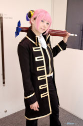 Rule 34 | cosplay, gintama, hairpods, kagura (gintama), nedi, photo (medium), pink hair, umbrella, uniform