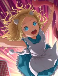 Rule 34 | 1girl, absurdres, alice anotherbible, animal ears, apron, bird, blonde hair, blue dress, blue eyes, card, cat ears, dress, excited, flamingo, highres, long hair, open mouth, solo, tagme, tatararashi, toaru majutsu no index