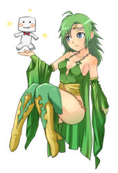 Rule 34 | 1990s (style), 1girl, baanin, blue eyes, boots, breasts, covered erect nipples, final fantasy, final fantasy iv, green hair, green thighhighs, leotard, medium breasts, retro artstyle, rydia (ff4), small breasts, thighhighs, whyt, yellow footwear