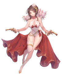 Rule 34 | 1girl, :3, absurdres, asymmetrical legwear, bangle, bare arms, bare shoulders, black tea (food fantasy), blush, bra, bracelet, braid, breasts, brown hair, chain, cleavage, closed mouth, collarbone, commentary request, crown braid, dual wielding, earrings, food fantasy, full body, gold chain, gun, has bad revision, has downscaled revision, head tilt, highres, holding, holding gun, holding weapon, jewelry, kneehighs, lace, lace-trimmed bra, lace trim, large breasts, leotard, long hair, looking at viewer, md5 mismatch, ozzingo, red bra, red eyes, resolution mismatch, sidelocks, single kneehigh, single sock, single thighhigh, smile, socks, solo, source smaller, thighhighs, thighlet, trigger discipline, underwear, uneven legwear, veil, waist cape, weapon, white leotard, white socks