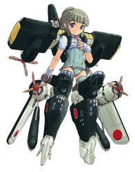Rule 34 | 1girl, aircraft, airplane, blue eyes, flying boat, green hair, h8k, hand on own chest, long hair, mecha musume, military, original, personification, ponytail, propeller, short sleeves, simple background, smile, solo, soukaa (golden sash), white background, world war ii