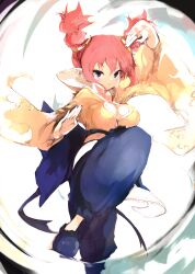 1girl blue_eyes breasts chinese_clothes cleavage disgaea female_brawler_(disgaea) highres kakuwashi large_breasts makai_senki_disgaea_3 open_mouth pink_hair pointy_ears solo twintails