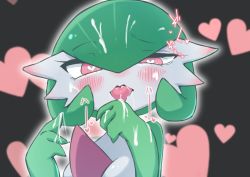 Rule 34 | 1girl, black background, blush, breasts, colored skin, creatures (company), cum, cum in mouth, cum on hair, cum on hands, cum on tongue, ear blush, facial, female focus, game freak, gardevoir, gen 3 pokemon, green hair, green skin, hair between eyes, half-closed eyes, hands up, heart, heart-shaped pupils, heart background, heavy breathing, highres, japanese text, licking, licking hand, looking at viewer, m3 (gardevoir m3), multicolored skin, nintendo, nose blush, open mouth, outline, pokemon, pokemon (creature), raised eyebrow, red eyes, short hair, small breasts, solo, spoken heart, symbol-shaped pupils, tongue, tongue out, translation request, two-tone skin, upper body, white outline, white skin