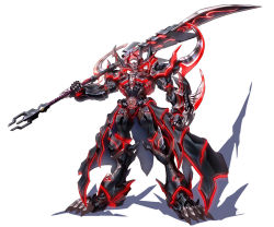 Rule 34 | 1boy, armor, armored dress, black armor, boots, character request, christopher harden, claws, dark knight, full armor, full body, garo:vanishing line, garo (series), gauntlets, glaive (polearm), gloves, helmet, holding, holding weapon, knight, lance, looking at viewer, male focus, metal, neon lights, polearm, red eyes, shoulder armor, skull, solo, spear, standing, weapon, zhen long