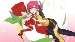 Rule 34 | aiba ami, blue eyes, cape, covered eyes, digimon, digimon (creature), digimon story: cyber sleuth, flower, goggles, goggles on head, highres, mask, petals, red hair, rosemon, short hair, yuri