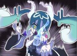Rule 34 | 1girl, calciumin, creatures (company), game freak, ghost miku (project voltage), hatsune miku, long hair, music, nintendo, pokemon, project voltage, singing, solo, twintails, very long hair, vocaloid, yellow eyes